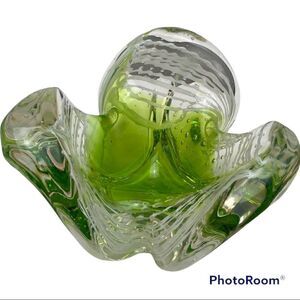Murano Art Glass Bowl Catchall GREEN, WHITE & CLEAR Italy
